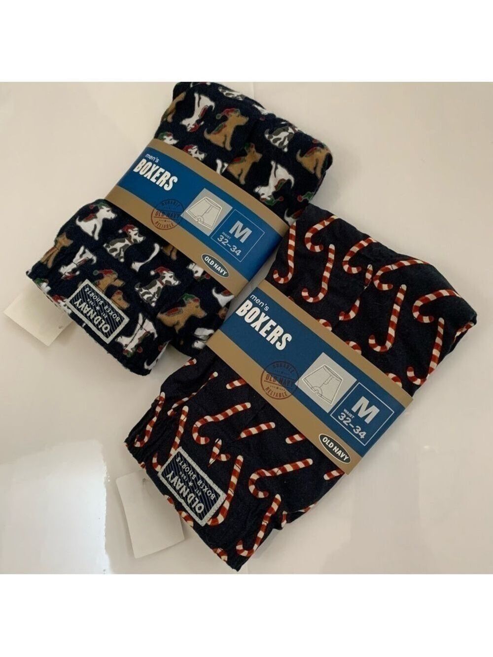 OLD NAVY two boxers Santa dogs candy canes cotton holiday limited edition basic